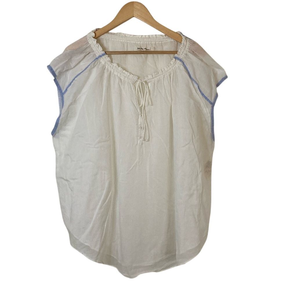 We The Free People Womens Sheer Ruffle Collar Front Tie Blouse Size XS‎ White